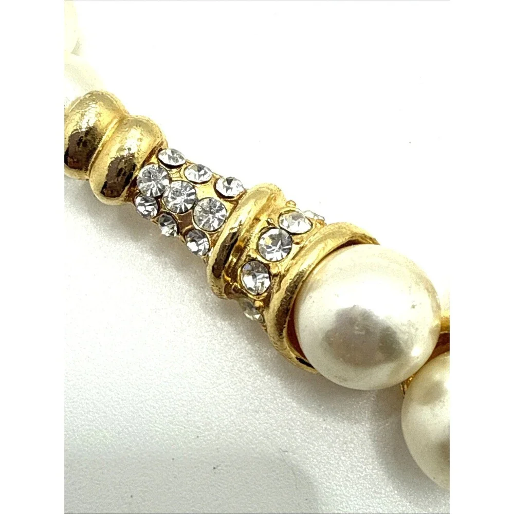 Faux Pearl Rhinestone Choker Necklace Gold Tone Statement 18